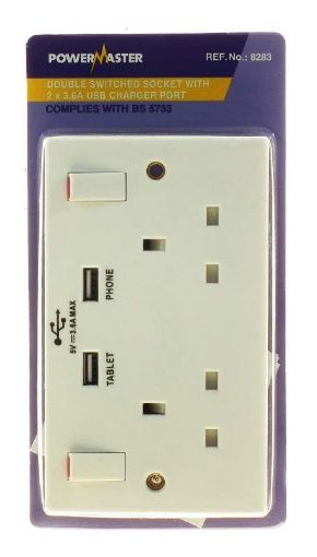 Picture of Powermaster 2 Gang Switched Socket With 2 Usb Output Ports 1790-34