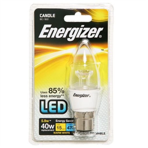 Picture of Energizer Led Candle Light Bulb 5.9W B22 Clear 470Lm Warm White 40W