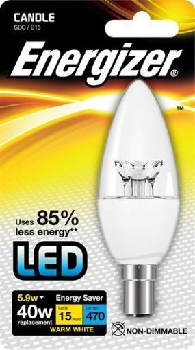 Picture of Energizer Led Candle Light Bulb 5.9W B15 Clear 470Lm Warm White 40W