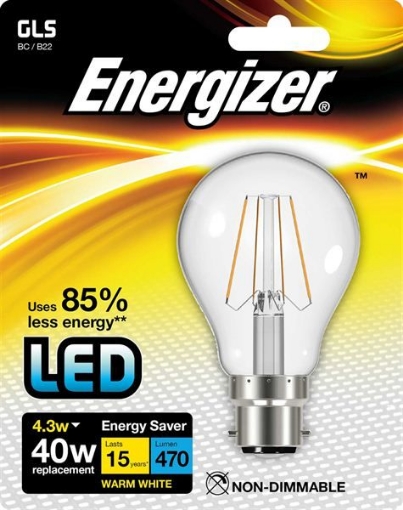Picture of Energizer 4.3W 40W B22 Clear Led Light Bulb Gls 470Lm