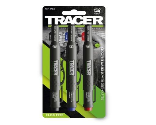 Picture of Tracer Clog Free 3 Set Marker Kit With Holster Black Blue Red