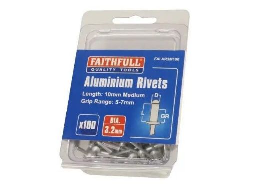 Picture of Faithfull Aluminium Rivets 3.2 x 10mm Medium Pre-Pack of 100