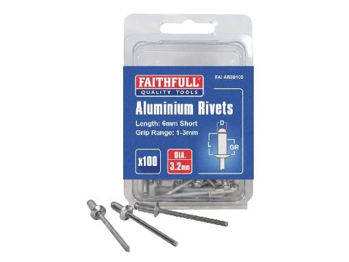 Picture of Faithfull Aluminium Rivets 3.2 x 6mm Short Pre-Pack of 100