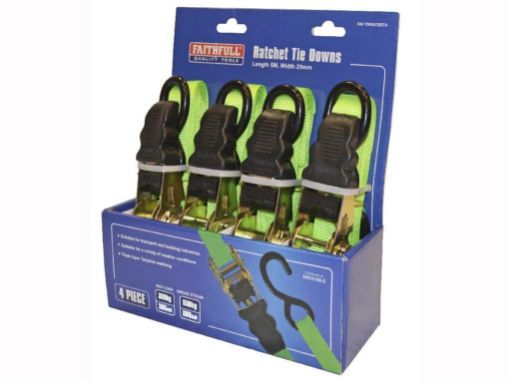Picture of Faithfull Ratchet Tie-Downs 5m x 25mm Green 4 Piece