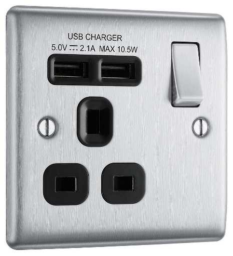 Picture of BG Nexus Brushed Steel 13A Sp 1 Gang Switched Socket