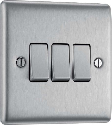 Picture of BG Nexus Brushed Steel 3 Gang 2W Switch, 10A 10AX Plate Sw