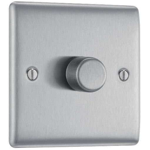 Picture of BG Nexus Brushed Steel 1 Gang 2W Dimmer Switch