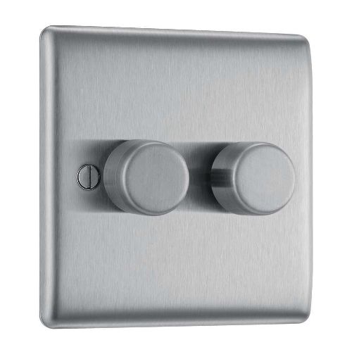 Picture of BG Nexus Brushed Steel 2 Gang 2W Dimmer Switch