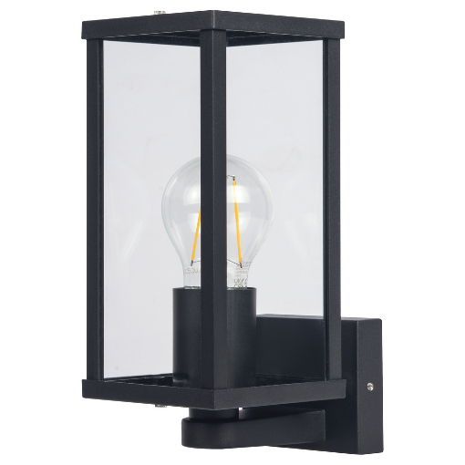 Picture of Luceco Exterior Decorative Wall Glass Lantern Top/Bottom Arm - Black Ip44 - E27 Lamp Included